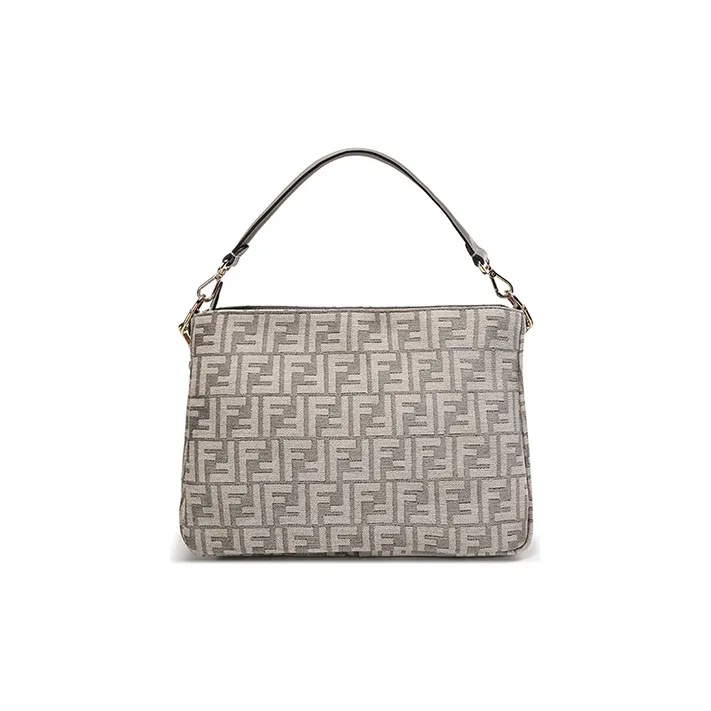 FENDI O'Lock Fabric Cow Leather Patchwork One Shoulder Handbags Regular Women's Light Brown-3