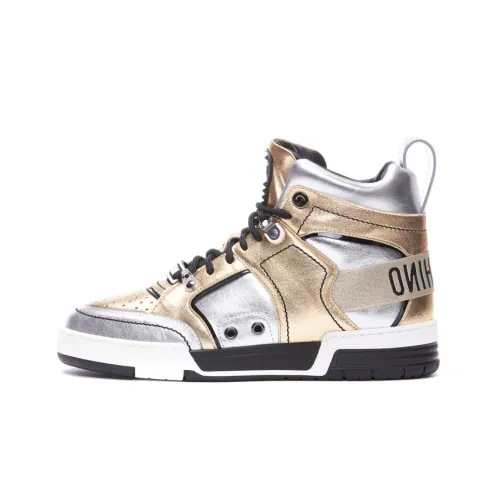 MOSCHINO Skateboard Shoes Men High-Top Silver/Gold