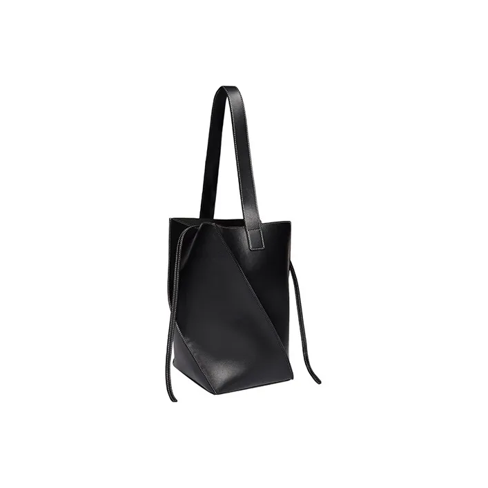 YUZEFI Cow Leather Tote Bag, Shopping Bag, Handbag Women's Black-0