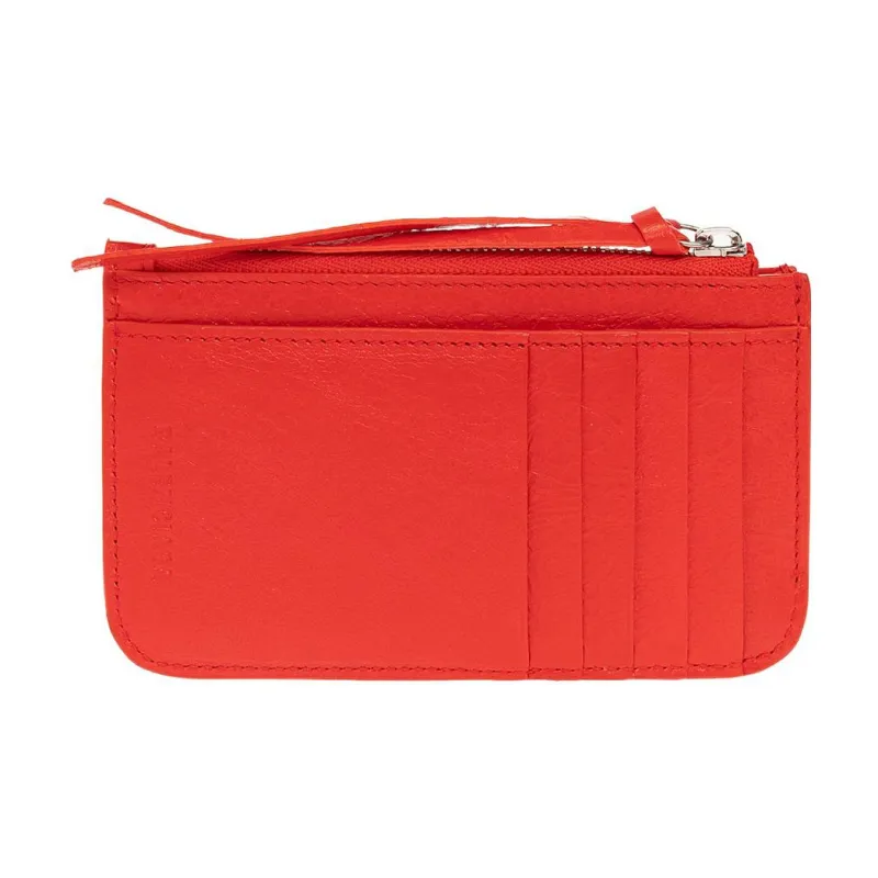 Balenciaga Le Cagole Fine Grained Sheepskin Card Holder, Wallet Coin Purse Women's Red-2