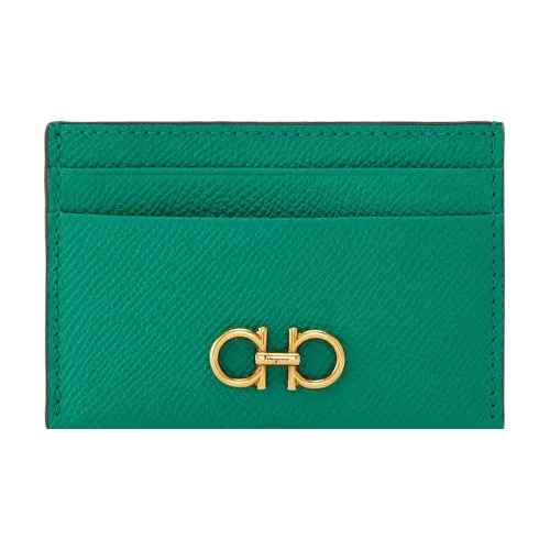 FERRAGAMO GANCINI Hammered Calfskin Card Holder Women's Emerald Green
