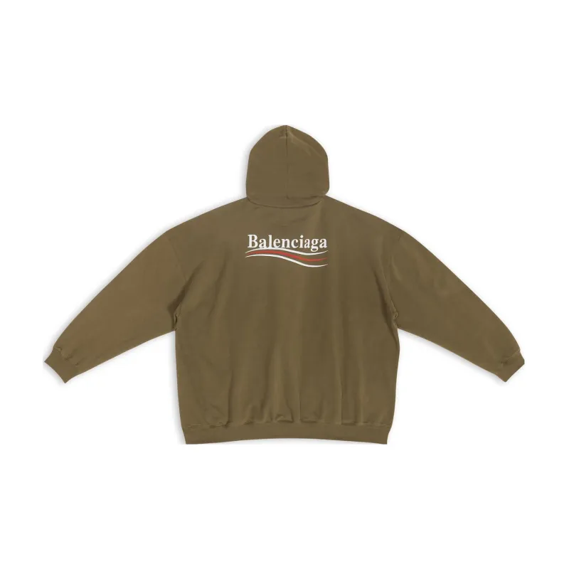 Balenciaga Campaign Logo Embroidered Oversized Hoodie Military Green-1