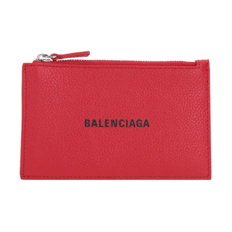 Balenciaga Cash Calfskin Wallet Card Holder Coin Purse Women's Red-0