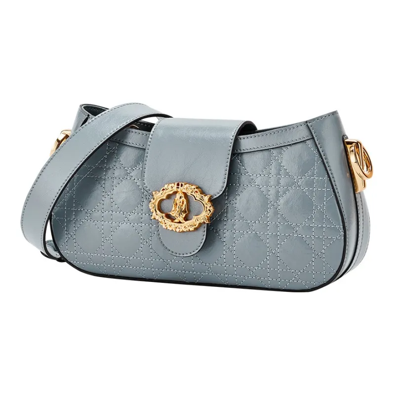 Hush Puppies Cow Leather Crossbody Bag Medium Size Women's Gray/White-1