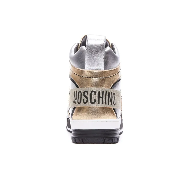 MOSCHINO High Top Stylish Skateboarding Shoes Men's Silver Gold-4