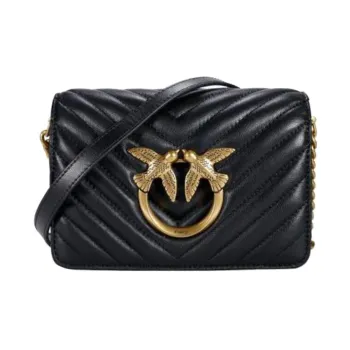 PINKO Click Series Sheepskin Crossbody Bag, Shoulder Bag Women's Black
