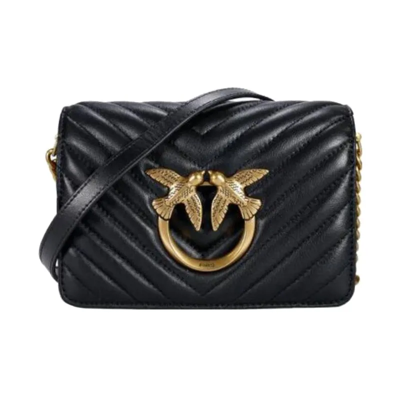 PINKO Click Series Sheepskin Crossbody Bag, Shoulder Bag Women's Black-0
