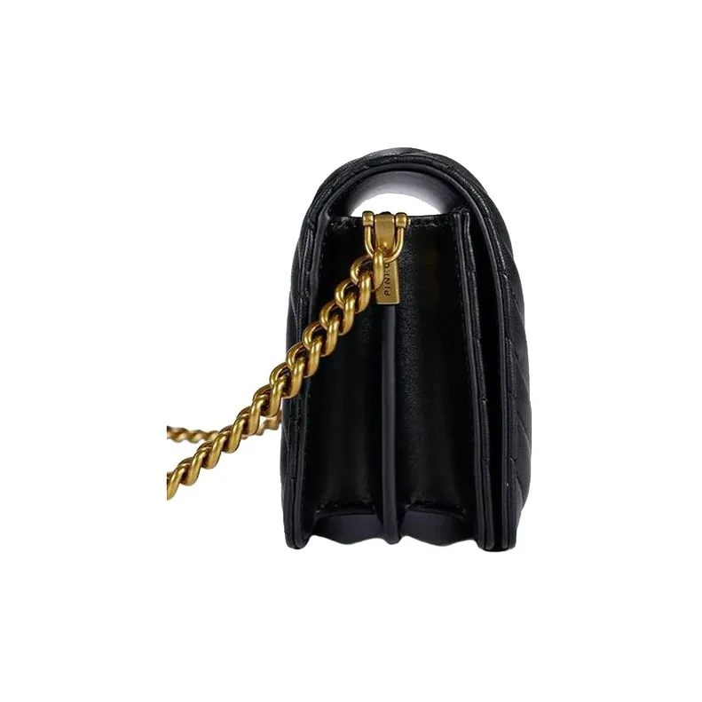 PINKO Click Series Sheepskin Crossbody Bag, Shoulder Bag Women's Black-3