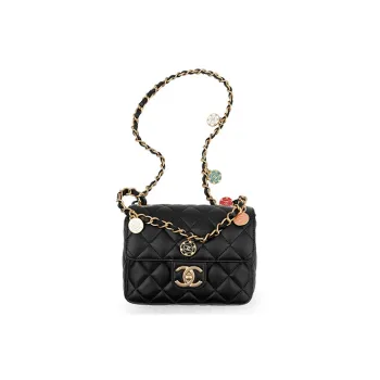 CHANEL 23C Early Spring Lambskin Square Chubby Mouth Cover Bag Crossbody Bag Shoulder Bag Women's Black