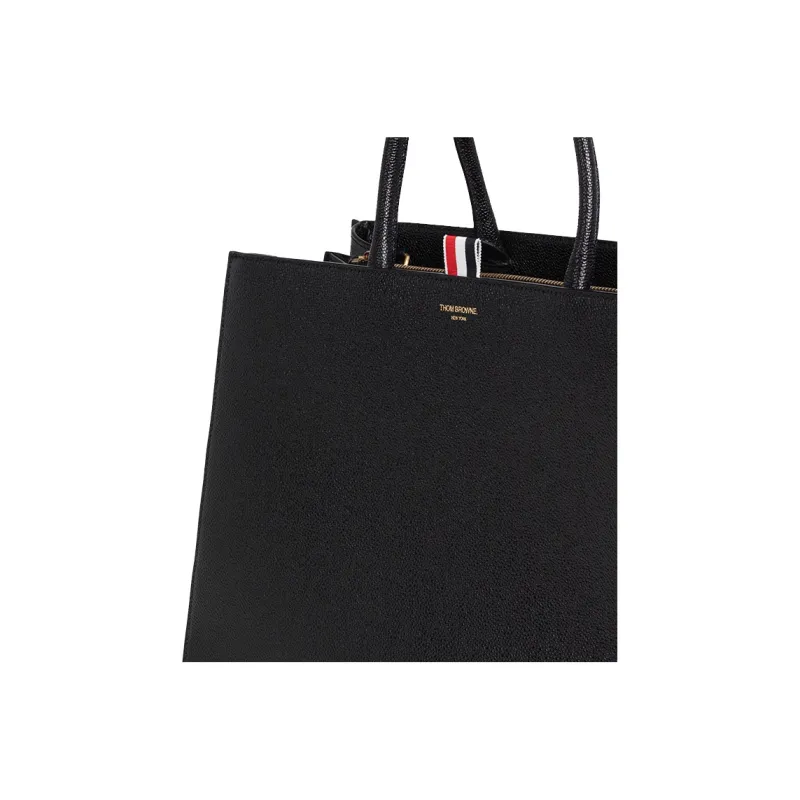 THOM BROWNE· Grained Calfskin Tote Bag, Shopping Bag, Shoulder Bag, Crossbody Bag, Handbag Large Size Men's Black-4