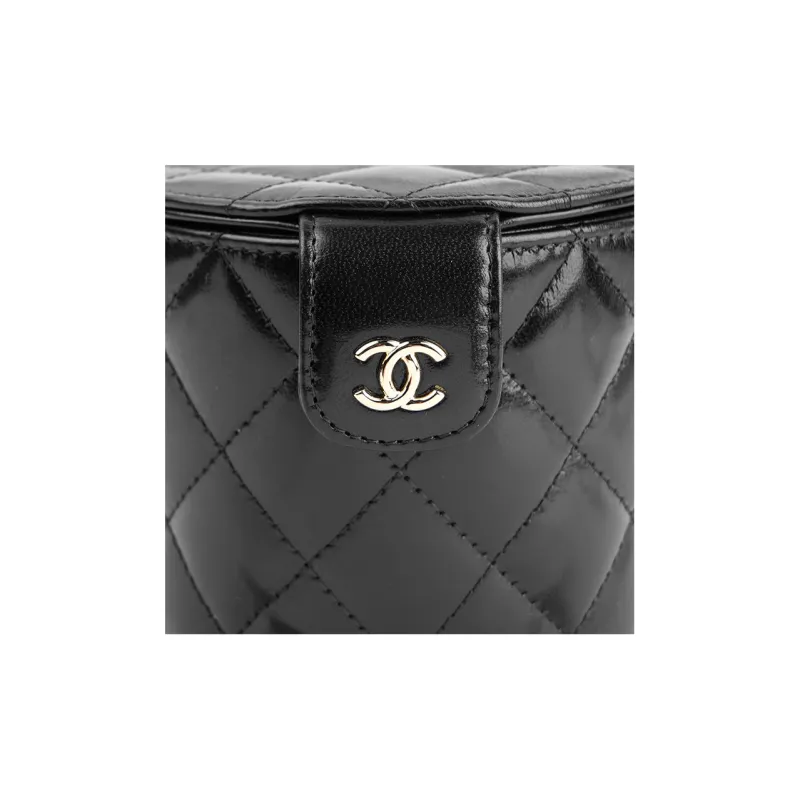 CHANEL Oil Wax Calfskin Picnic Basket Handbag Women's Black-5
