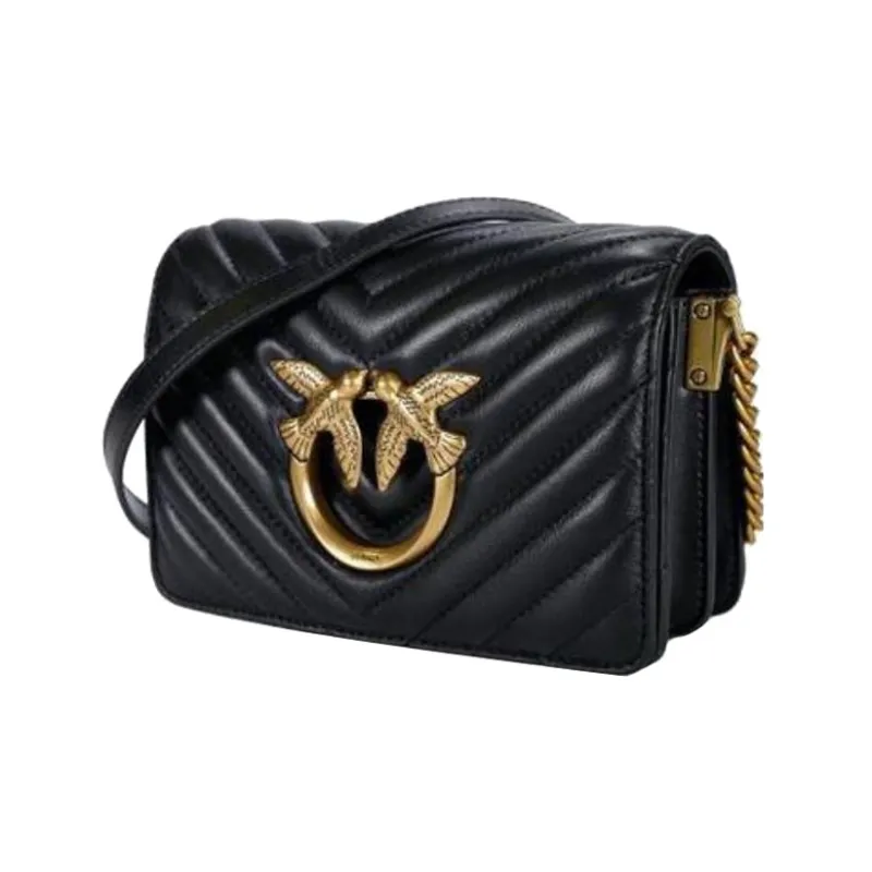 PINKO Click Series Sheepskin Crossbody Bag, Shoulder Bag Women's Black-2