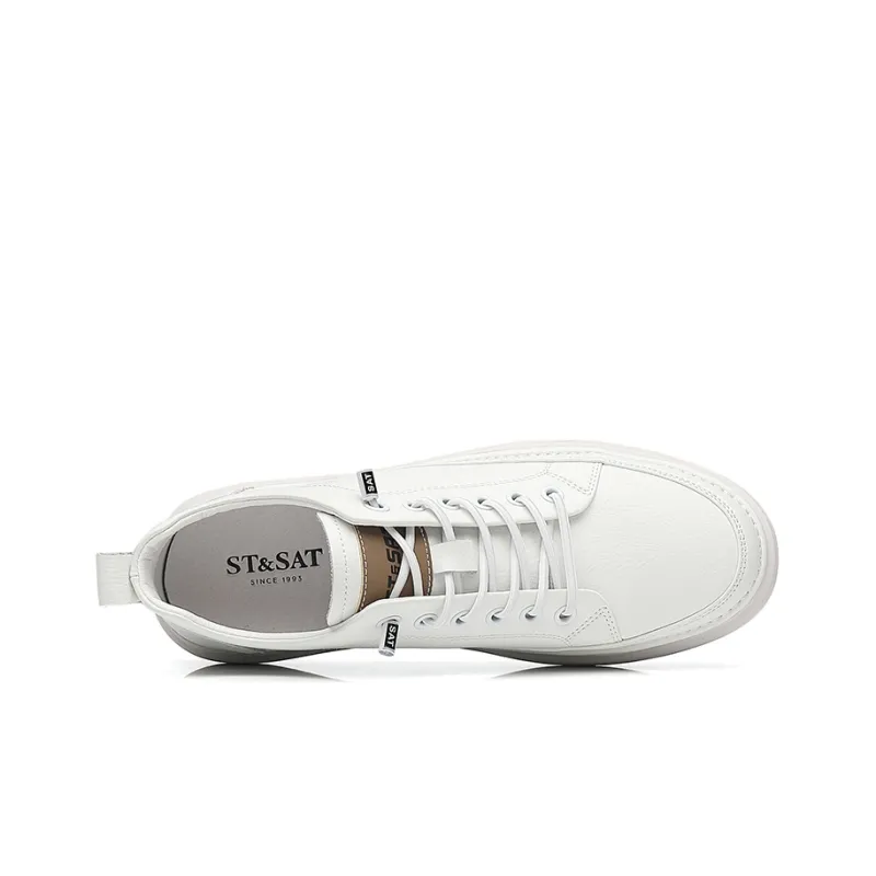 ST&SAT Small White Shoes Stylish Skateboarding Shoes Men's White-3