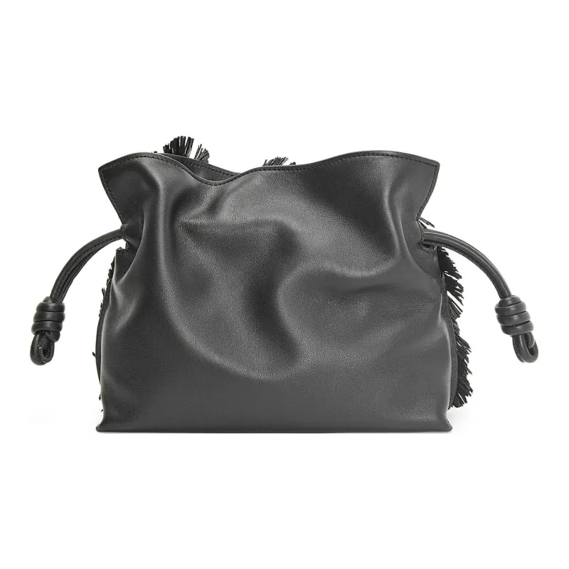 LOEWE Howl's Moving Castle Suede And Raffia One Shoulder Crossbody Clutches Mini Unisex Black-1