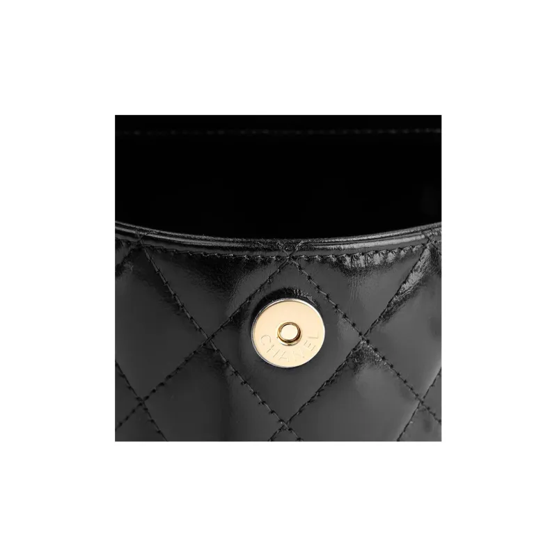 CHANEL Oil Wax Calfskin Picnic Basket Handbag Women's Black-6