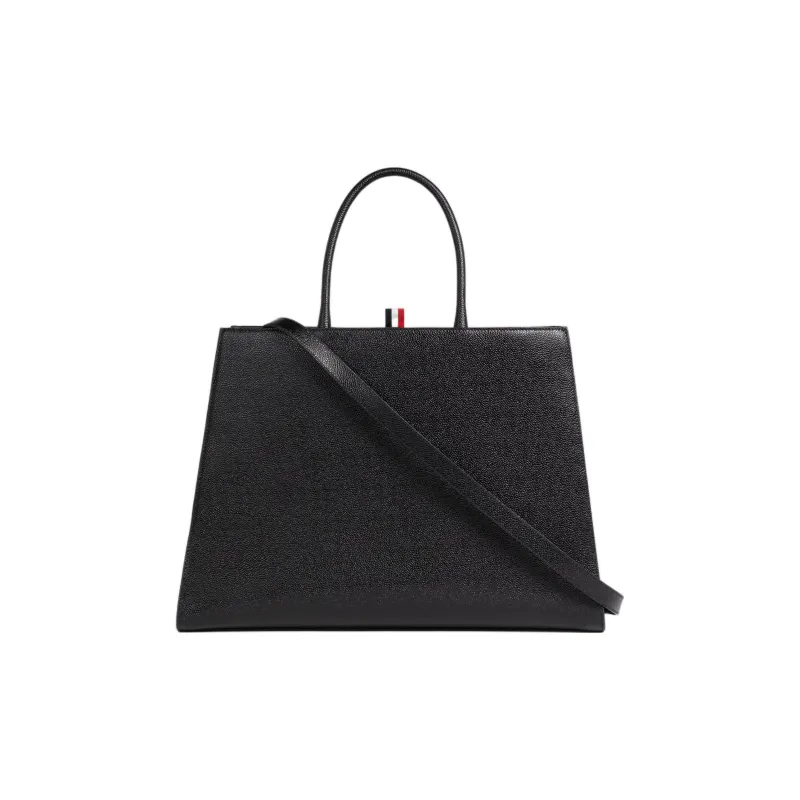 THOM BROWNE· Grained Calfskin Tote Bag, Shopping Bag, Shoulder Bag, Crossbody Bag, Handbag Large Size Men's Black-2