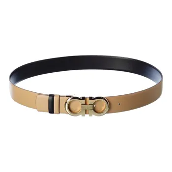 FERRAGAMO Gancini Double-Sided Fashion Smooth Buckle Belt Women's Light Brown