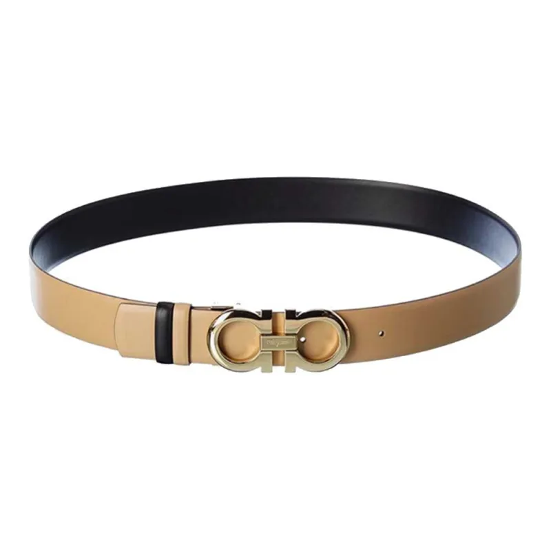 FERRAGAMO Gancini Double-Sided Fashion Smooth Buckle Belt Women's Light Brown-0