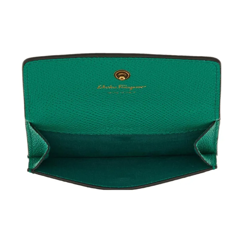 FERRAGAMO GANCINI Cow Leather Shoulder Bag Crossbody Bag Card Holder Women's Deep Bright Green-3