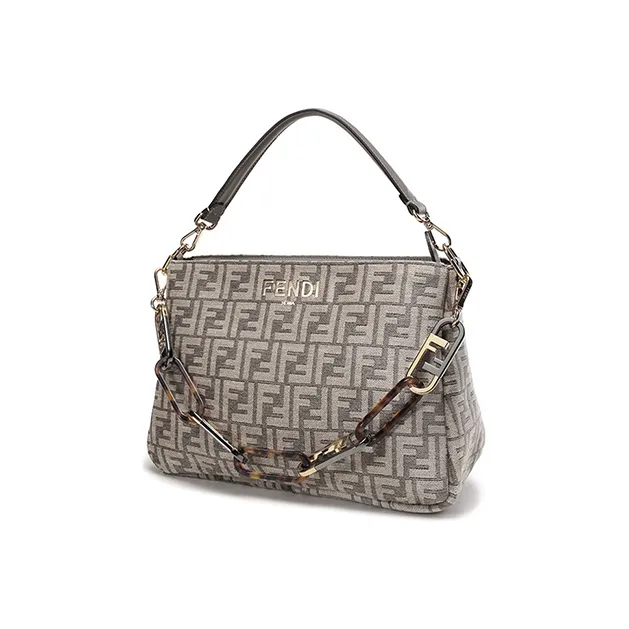 FENDI O'Lock Fabric Cow Leather Patchwork One Shoulder Handbags Regular Women's Light Brown-1