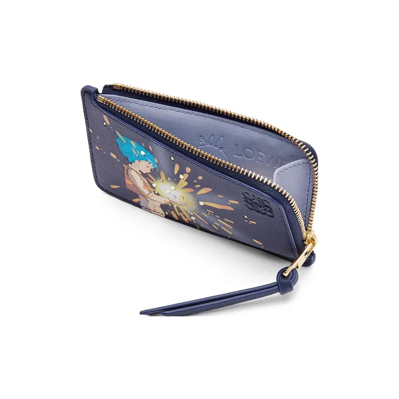 LOEWE Har's Mobile Castle, Collaboration Cow Leather Card Holder Unisex Sea Blue-1