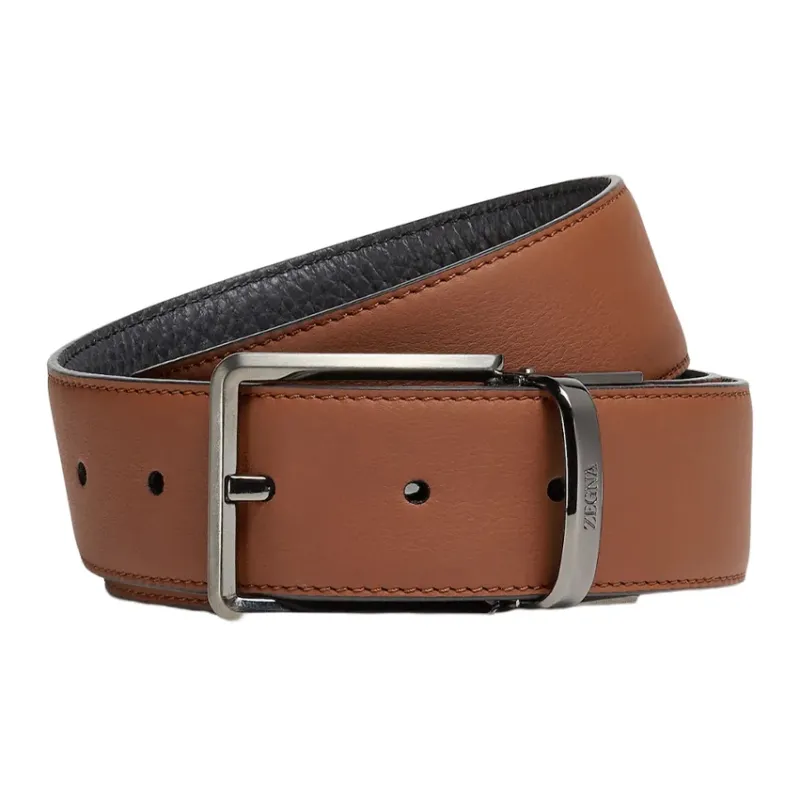 Ermenegildo Zegna Logo Engraved Reversible Buckle Belt-0