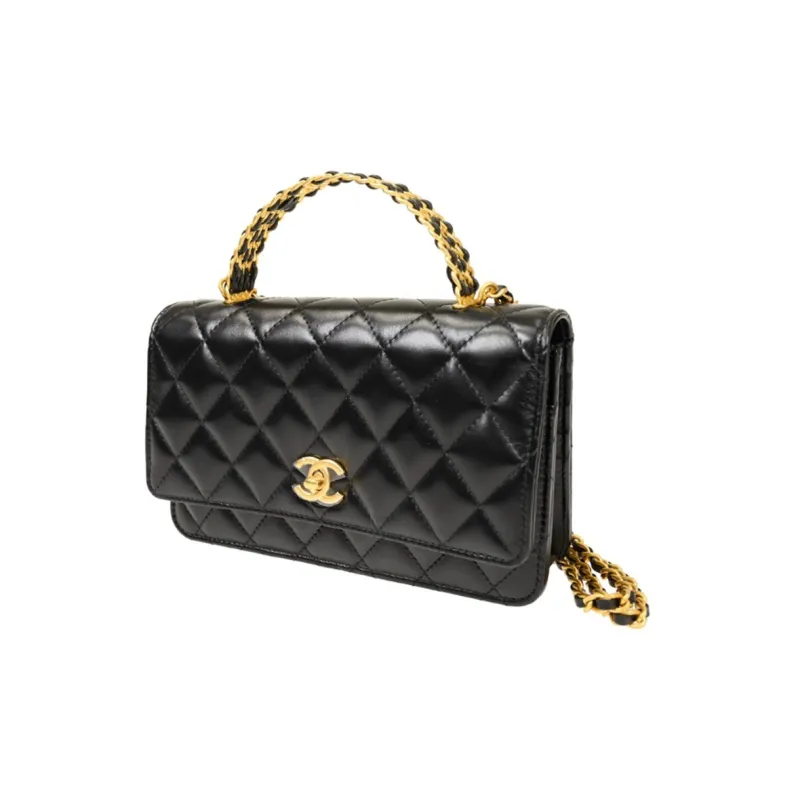 CHANEL Cow Leather Wallet On Chain Wallet Handbag Women's Black-2