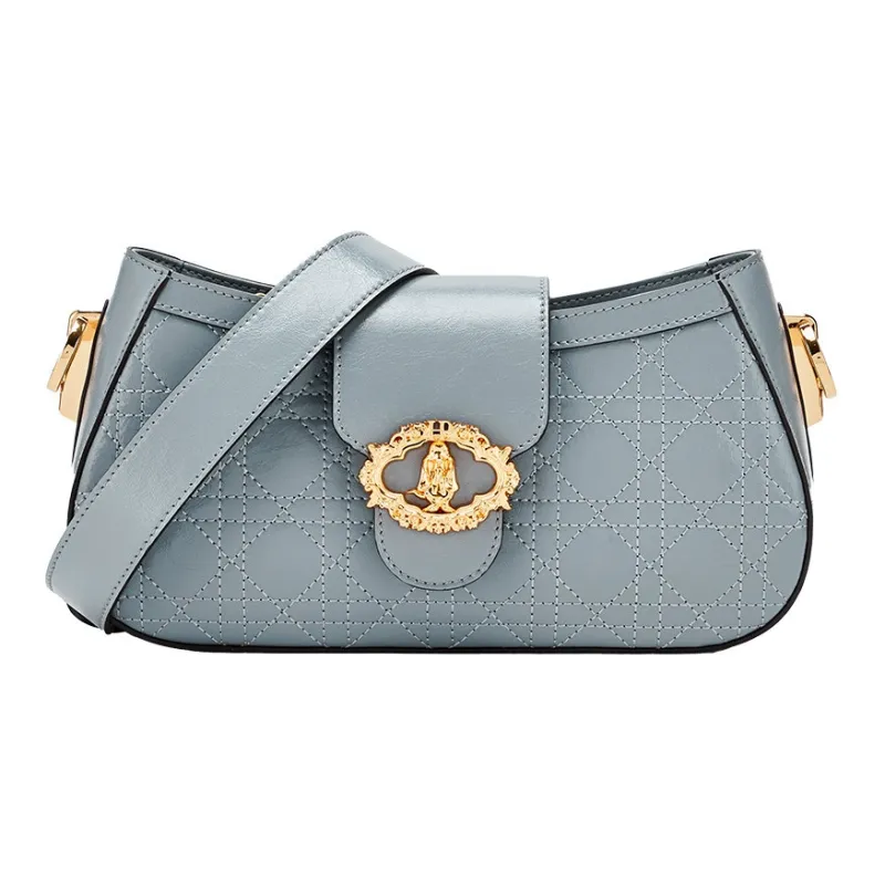 Hush Puppies Cow Leather Crossbody Bag Medium Size Women's Gray/White-0