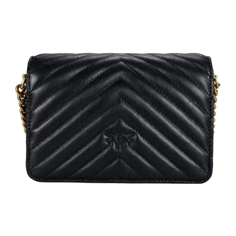 PINKO Click Series Sheepskin Crossbody Bag, Shoulder Bag Women's Black-4