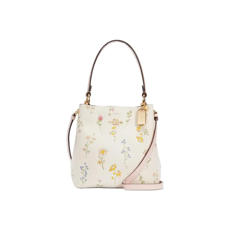 COACH Town PVC Bucket Bags Handbags Shoulder Bag Crossbody Bag Medium Size Women's White & Pink-0