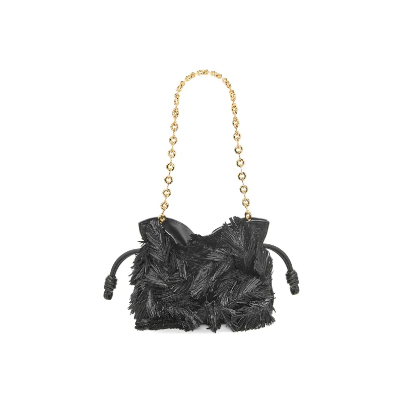LOEWE Howl's Moving Castle Suede And Raffia One Shoulder Crossbody Clutches Mini Unisex Black-4