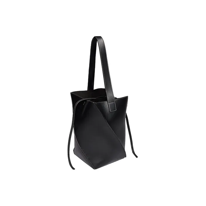 YUZEFI Cow Leather Tote Bag, Shopping Bag, Handbag Women's Black-1