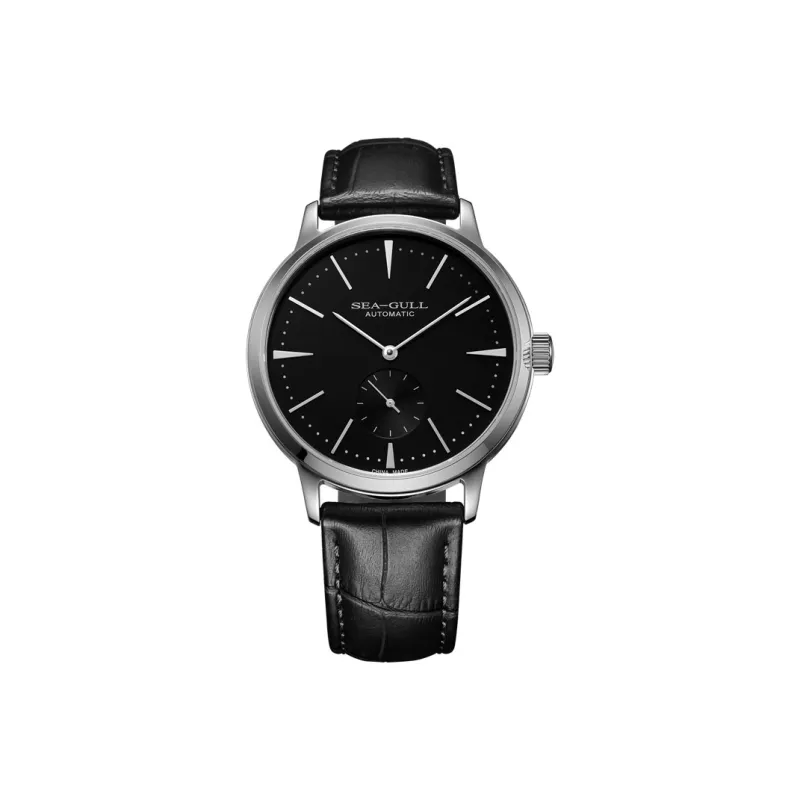 Sea Gull National Collection Automatic Mechanical Movement Genuine Leather Strap Watch Men's Watches Black Dial-0