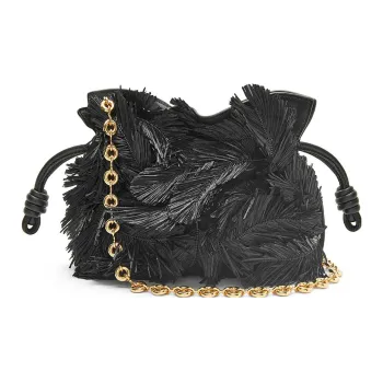 LOEWE Howl's Moving Castle Suede And Raffia One Shoulder Crossbody Clutches Mini Unisex Black
