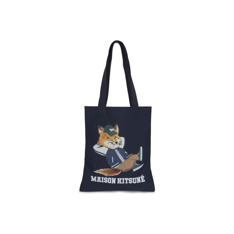 Maison Kitsune Cotton One Shoulder Handbag Unisex Blue-0