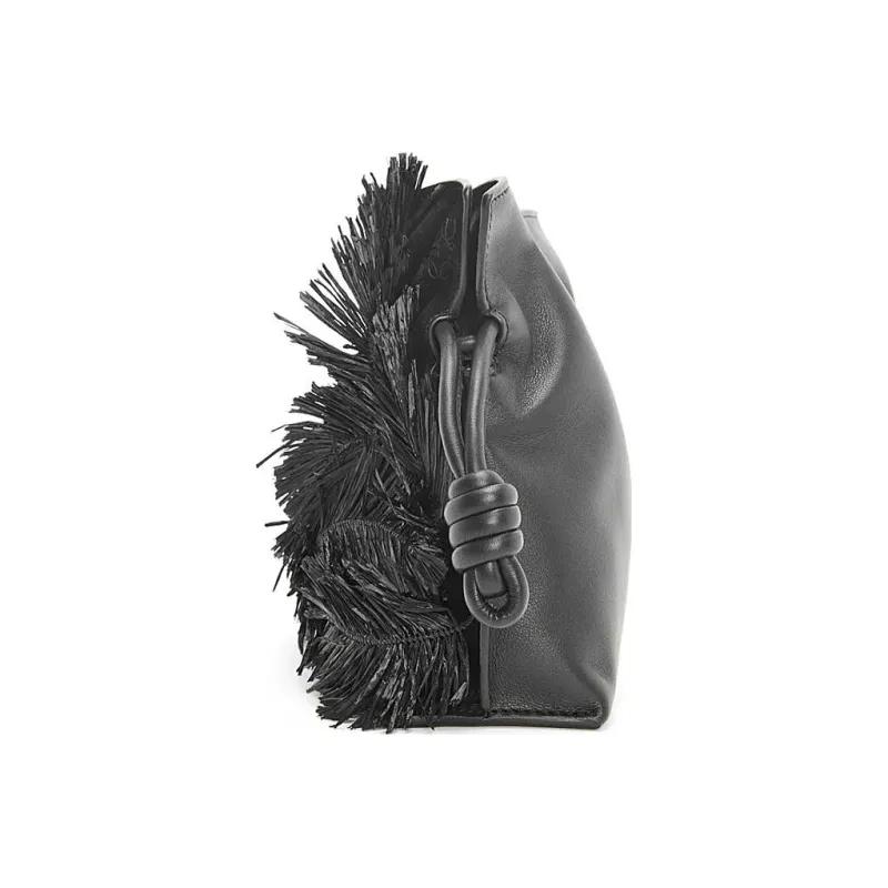 LOEWE Howl's Moving Castle Suede And Raffia One Shoulder Crossbody Clutches Mini Unisex Black-3