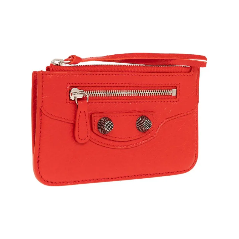 Balenciaga Le Cagole Fine Grained Sheepskin Card Holder, Wallet Coin Purse Women's Red-1