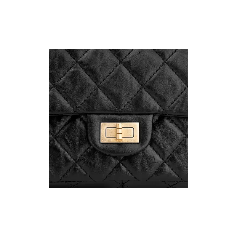 CHANEL 2.55 Vintage Cow Leather Flap Bag, Crossbody Bag, Shoulder Bag Women's Black Gold Black-4