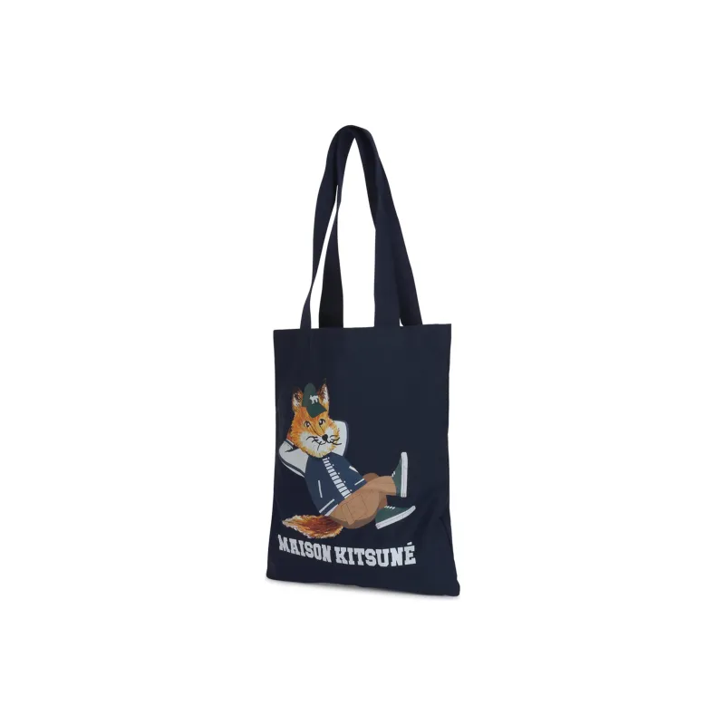 Maison Kitsune Cotton One Shoulder Handbag Unisex Blue-2