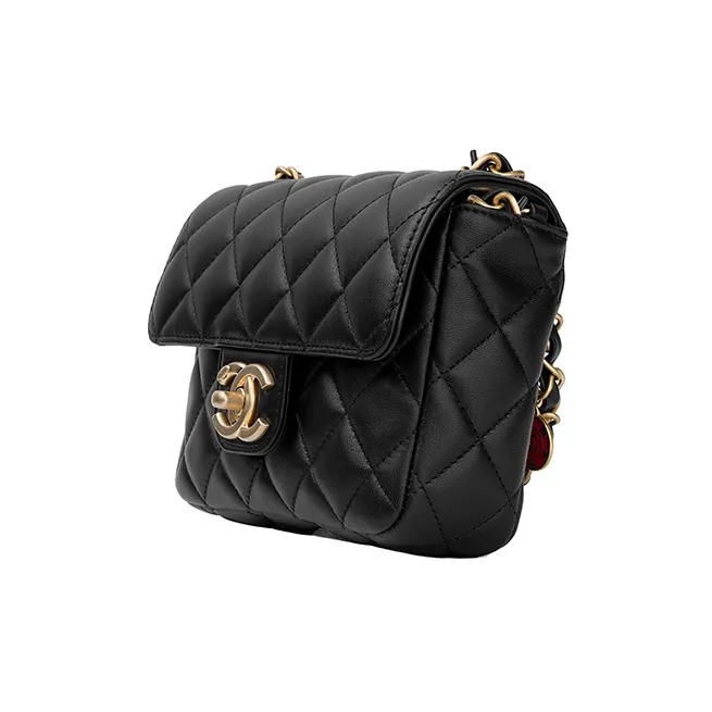 CHANEL 23C Early Spring Lambskin Mini Square Flap Bag, Flap Bag, Crossbody Bag, Shoulder Bag Women's Black-2