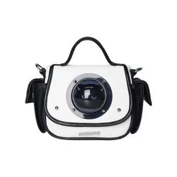 Kenghua Village PU One Shoulder Handbag Medium Size Women's Black White Color Blocking