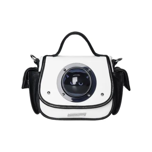 Kenghua Village PU One Shoulder Handbag Medium Size Women's Black White Color Blocking