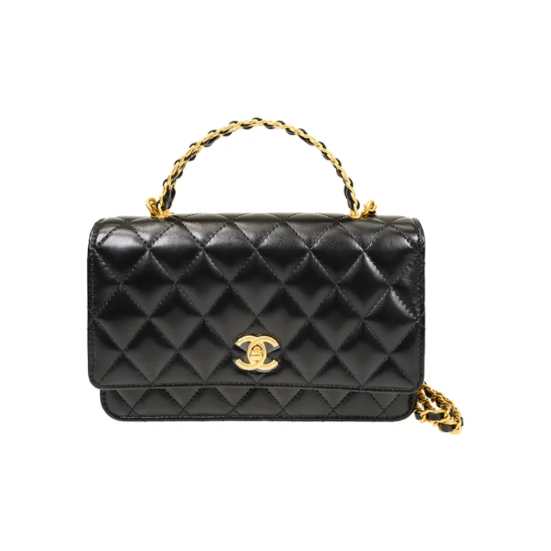 CHANEL Cow Leather Wallet On Chain Wallet Handbag Women's Black-1