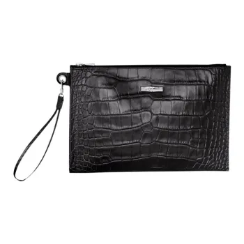 LONGCHAMP Croco Block Cow Leather Clutch Women's Black