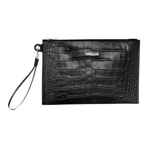 LONGCHAMP Croco Block Cow Leather Clutch Women's Black