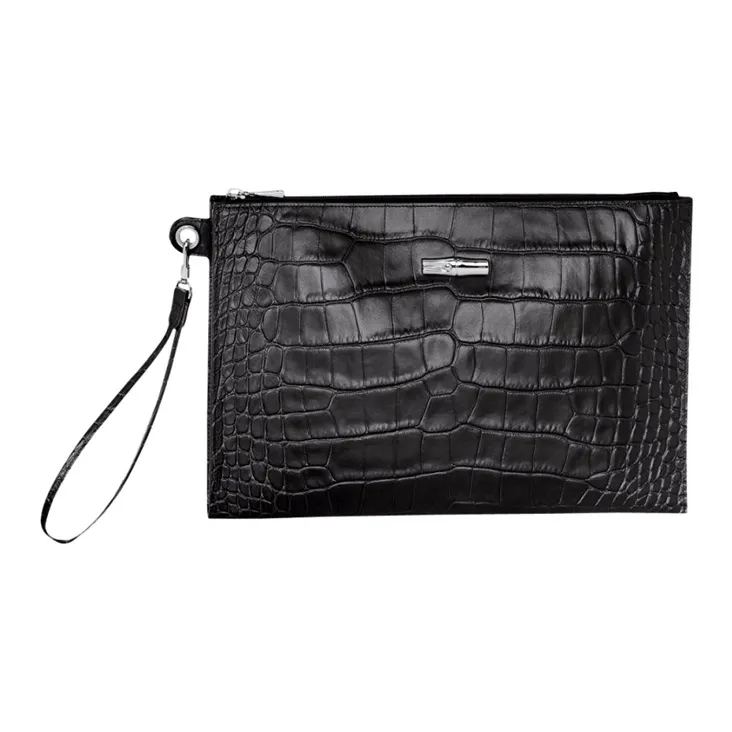 LONGCHAMP Croco Block Cow Leather Clutch Women's Black-0