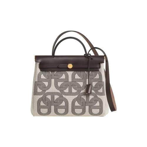 HERMES Herbag H Plume Canvas Portable One Shoulder Canvas Bag Crossbody Bag Women's Light Beige