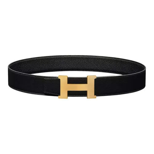 HERMES Togo Calfskin Double Sided Leather Belt Leather Belts Men's Black Width  3.8cm