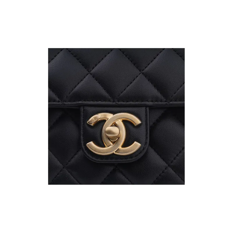 CHANEL 23C Early Spring Lambskin Mini Square Flap Bag, Flap Bag, Crossbody Bag, Shoulder Bag Women's Black-3