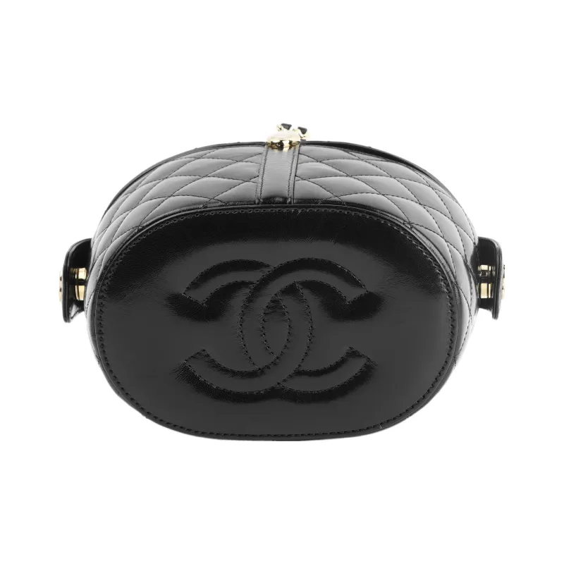 CHANEL Oil Wax Calfskin Picnic Basket Handbag Women's Black-3